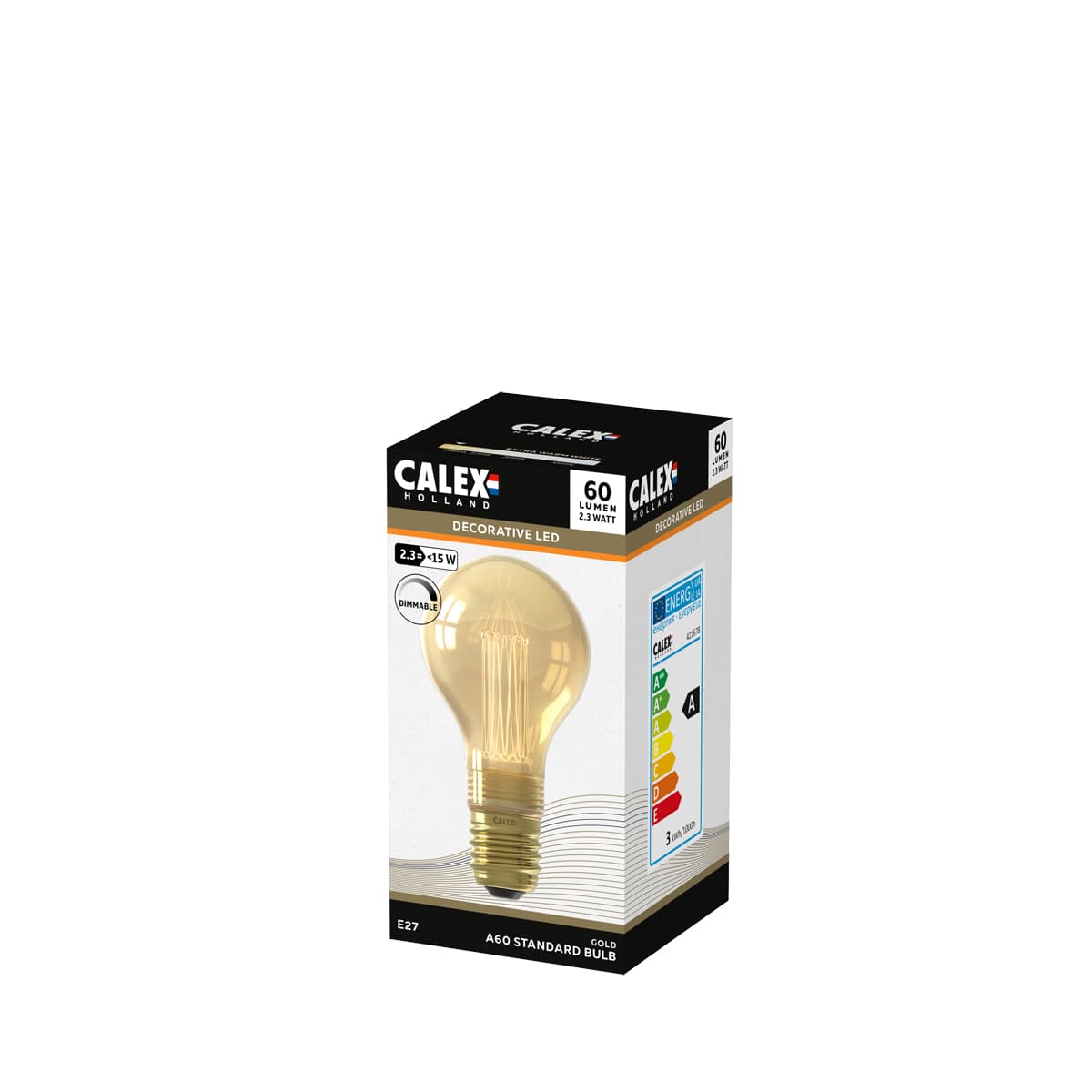 Calex LED Glassfiber Standaard A60 Goud SMD 220-240V 3.5W 120lm 1800K E27 Dimbaar met LED dimmer  - 4
