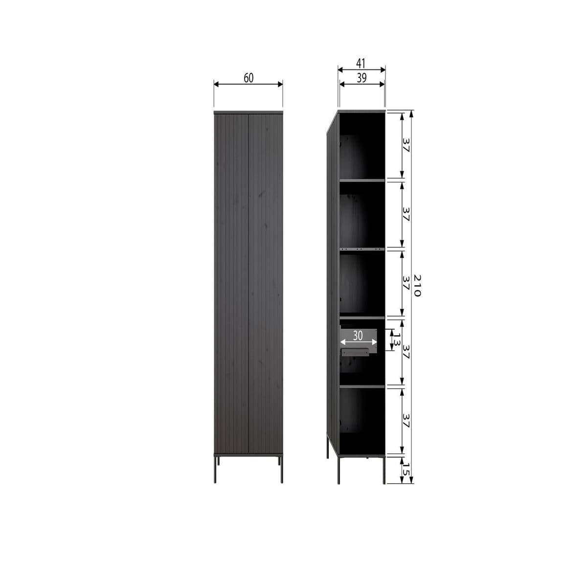 New Gravure Hoge Kast Met Lade Grenen Zwart [fsc] - 9