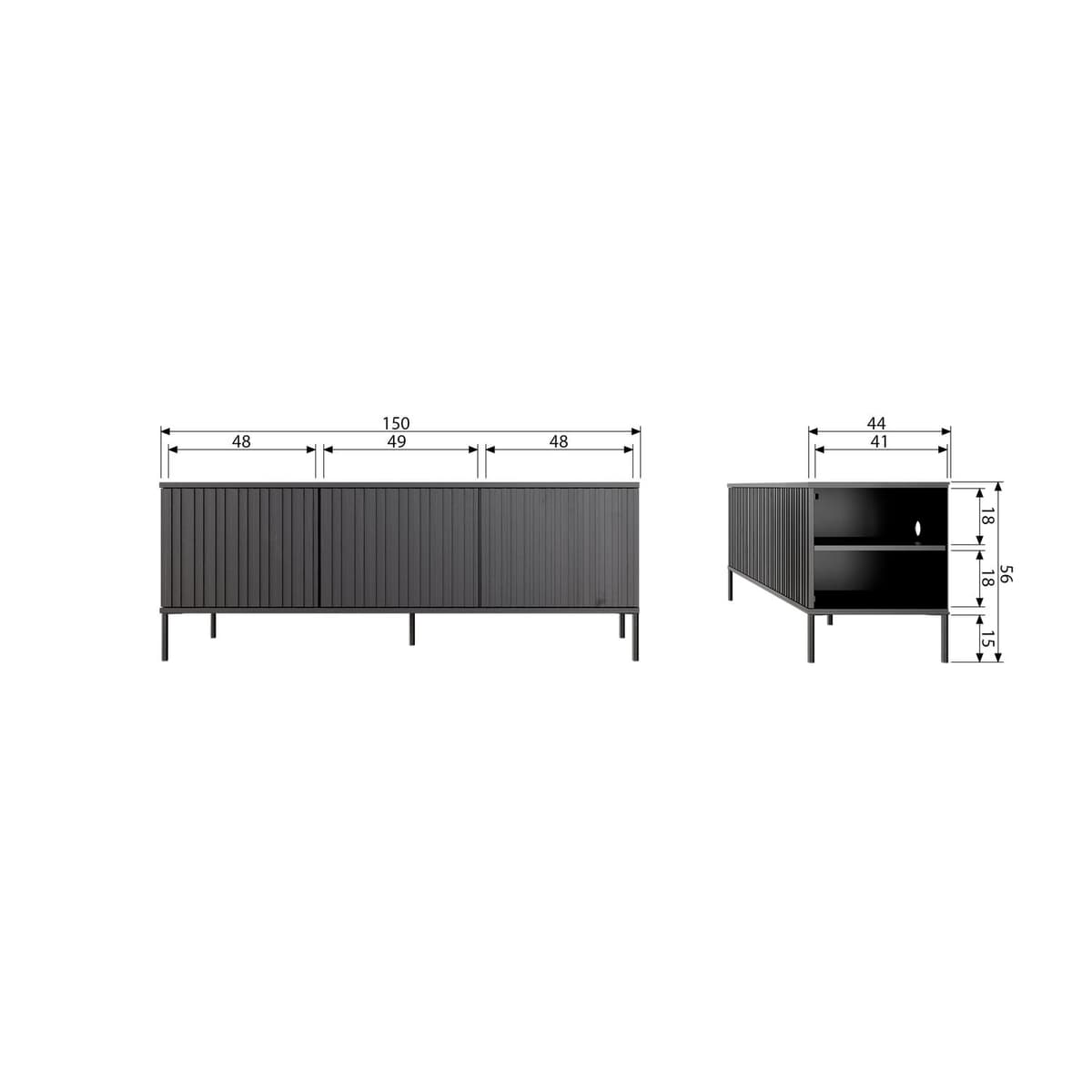 New Gravure Tv Meubel 150 Cm Grenen Zwart [fsc] - 8