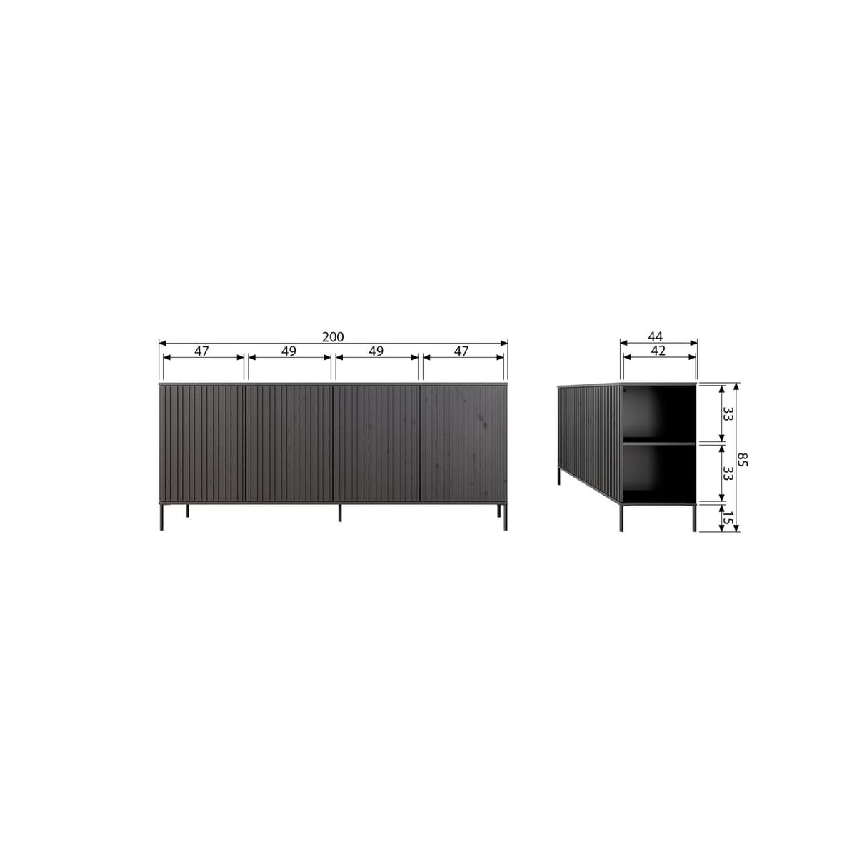 New Gravure Dressoir 200 Cm Grenen Zwart [fsc] - 8